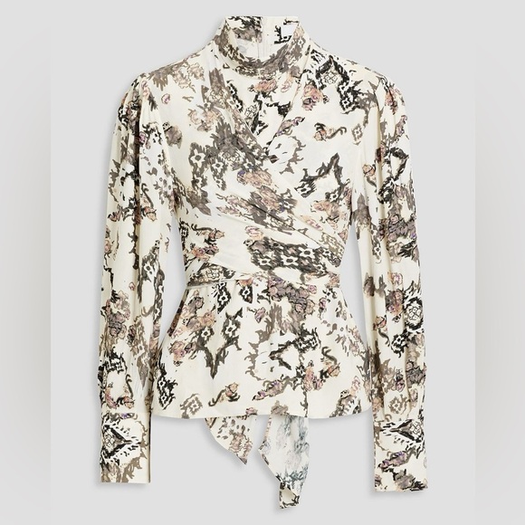 IRO Sakari Wrap Effect Printed Crepe de Chine Blouse Mock Neck FR 34 (US2) - Picture 4 of 13